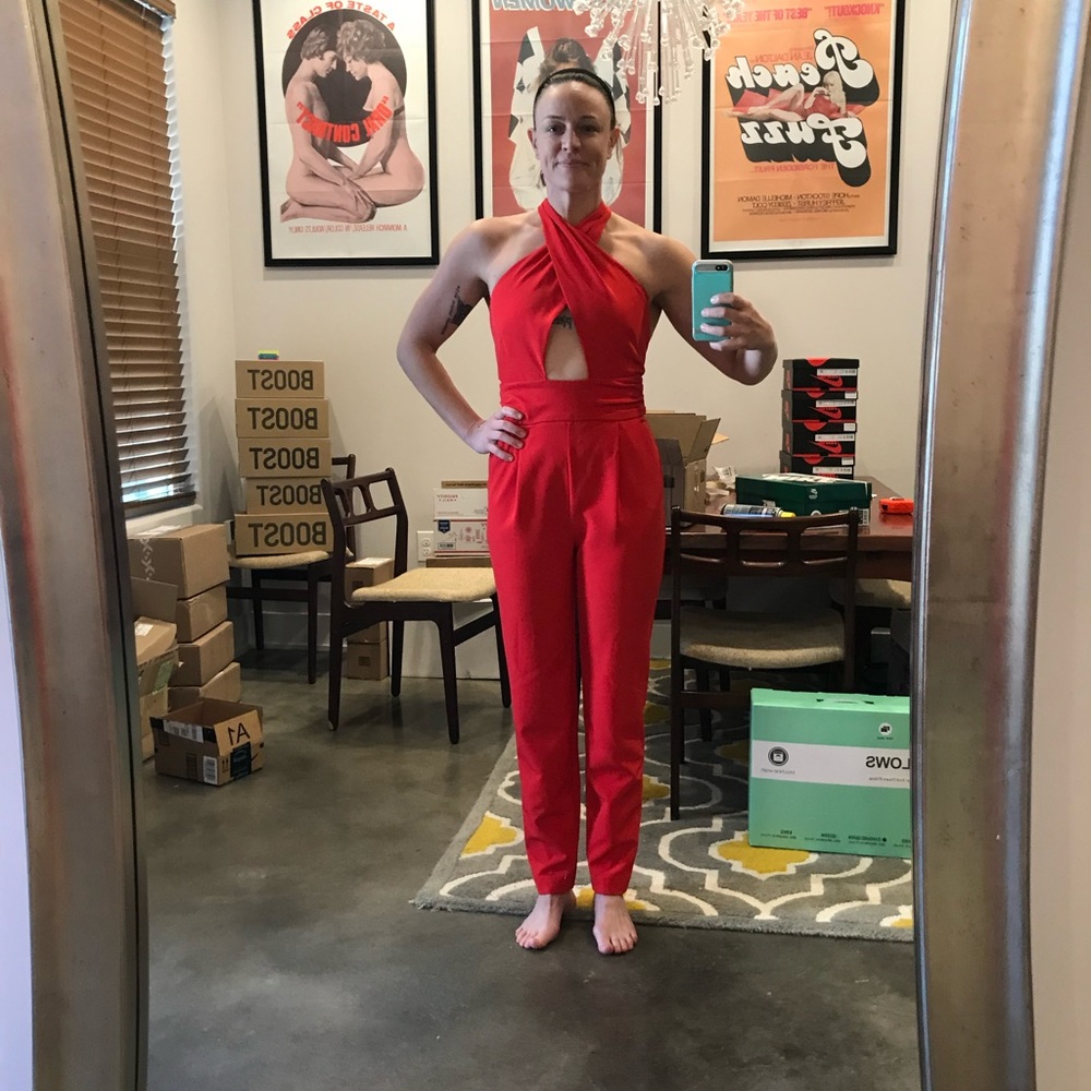 Milly Tomato Red Cady Nicole Halter Jumpsuit